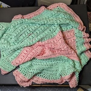 Handmade Crochet Blanket in Pink and Green